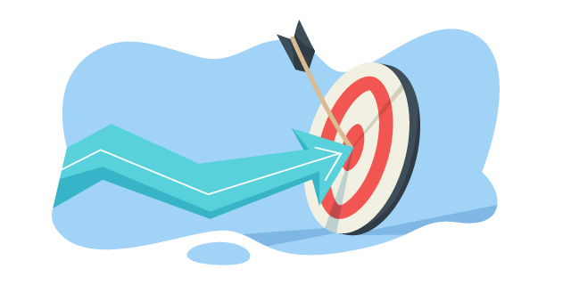 Vector illustration of an arrow hitting a bullseye.