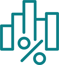 Icon depicting a bar graph and percentage symbol.